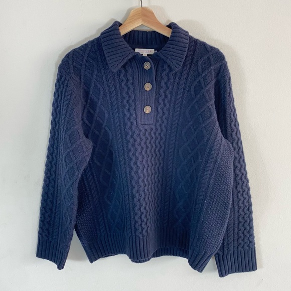 Demylee New York Cableknit Navy Blue Sweater 100% Wool - M - Picture 11 of 13